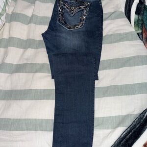 Miss Me Blue Boot Cut Jeans with Decorative Stitching